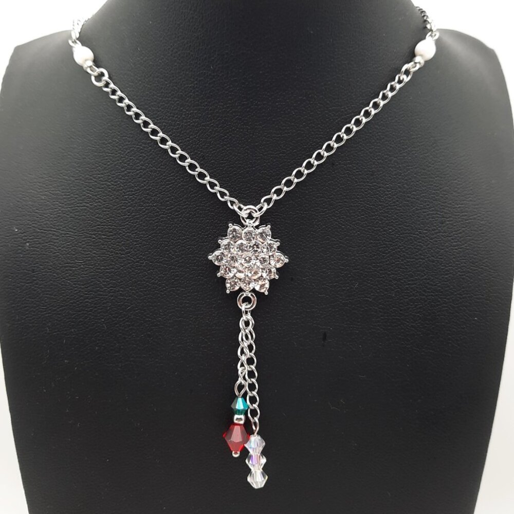 Christmas Holiday Snowflake Red White Green Chain Necklace Handmade Jewelry